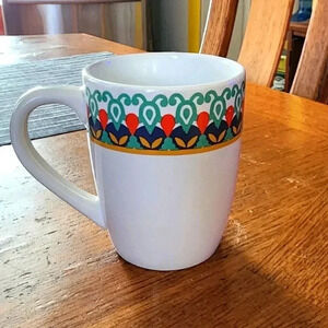 White With Flowery Rim Mug